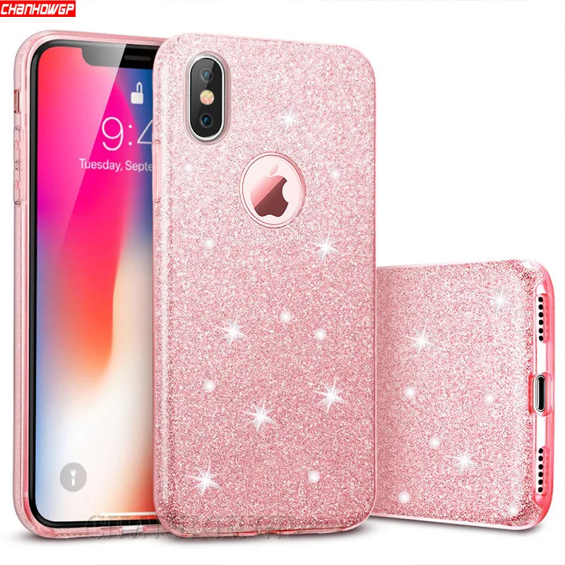 3 слоя Блестящий Мягкий чехол для iPhone 7 8 Plus 6 6s XS Max XR X 5 5S SE роскошный кейс ТПУ Fundas Capa