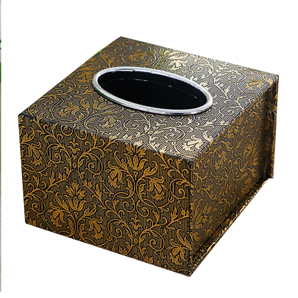 Inner Car PU Leather Home Office Stylish Durable Tissue Holder Square Waterproof Box - Цвет: black gold