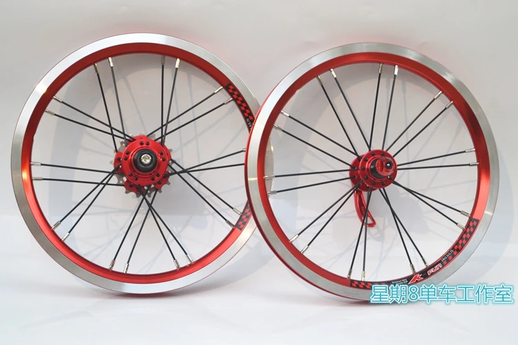 16inch red Litepro 14/16 складной велосипед 412 Wheelset наружный 3 Shifter Wheelset три скорости колеса велосипеда обод - Цвет: 16inch red