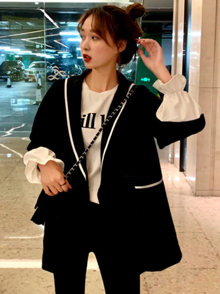 

Spring And Summer Korean-style College Style Navy Collar Red Small Suit Women's Retro Loose-Fit Mid-length Long Sleeve Suit Coat