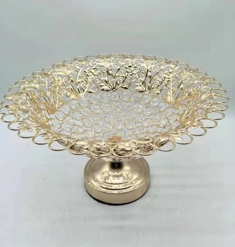 

Kitchen Accessory Gold plating metal round fruit bowl candy dishes for wedding party Plates for home decoration