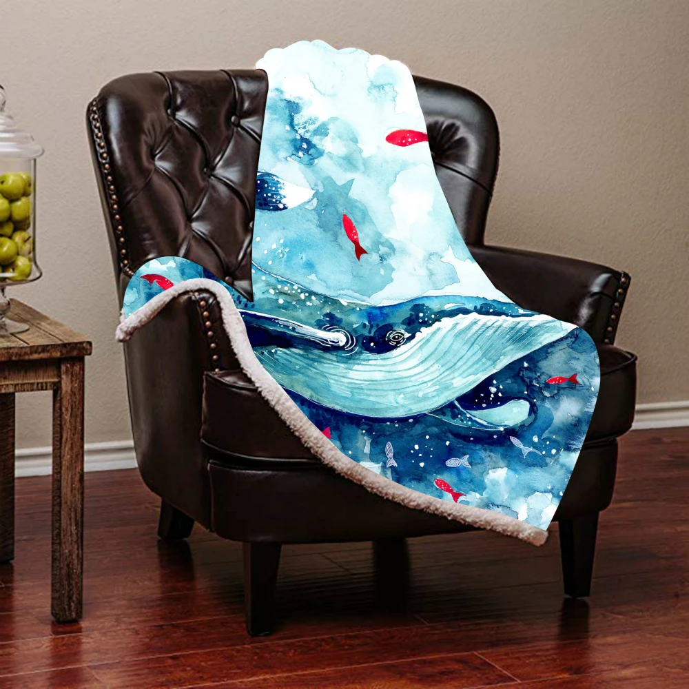 

Throw Blanket 3D Printed Marine Life For Sofa Bed Velvet Plush Sherpa Fleece Blanket Microfiber Warm Couch Cover Bedspread Manta