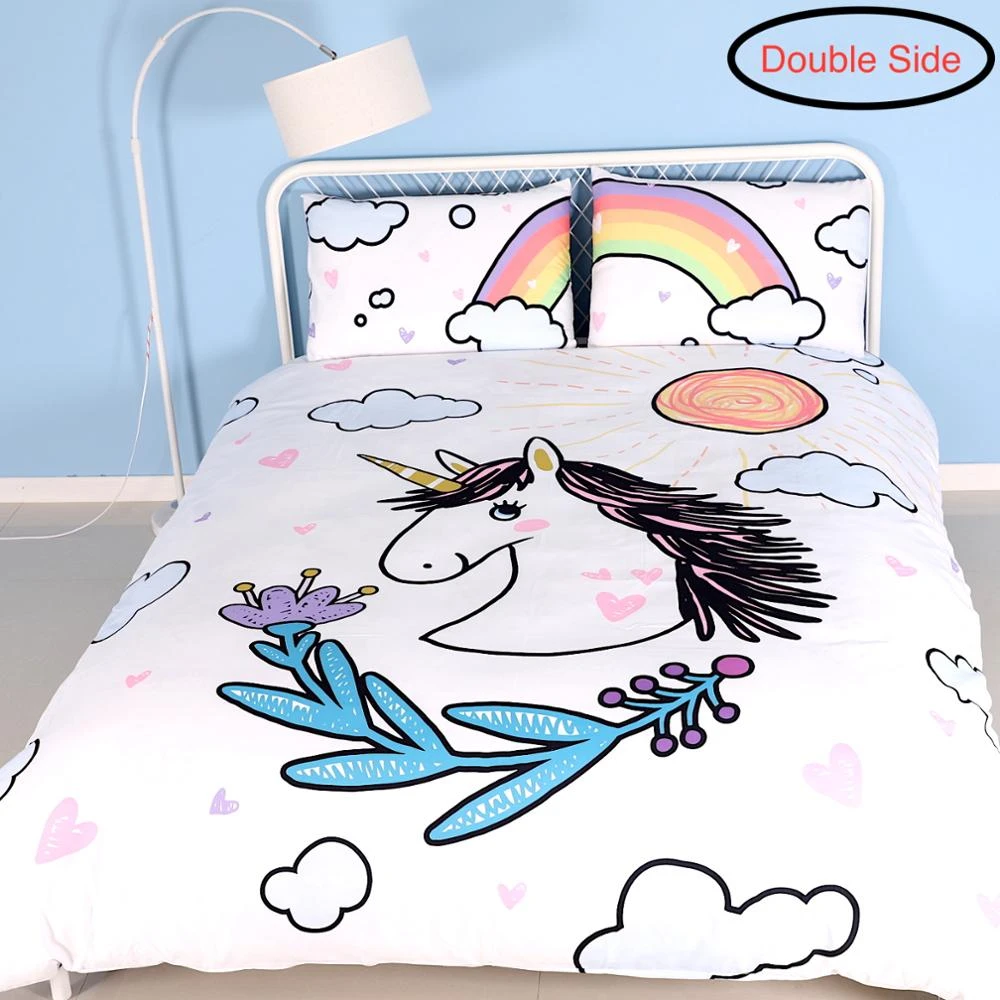 プロモーション3個両面ユニコーン布団カバーセットフルサイズ女の子ツインシーツ Bedding Sets Aliexpress