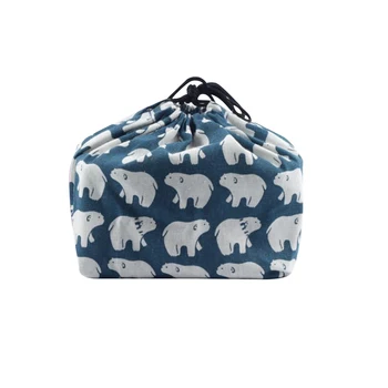 

School Picnic Bento Pouch Japanese Style Printed Office Cloth Portable Food Storage Lunch Bag Thermal Insulated Drawstring