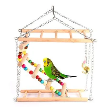 

Pet Hanging Ladder Wooden Suspension Bridge Steps Stairs Climbing Swing Double-Layer Toys for Birds TB Sale