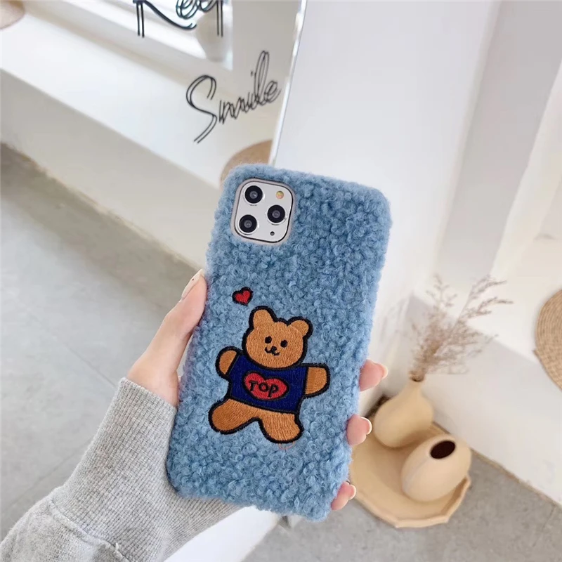 Милый тканевый плюшевый чехол с медведем для Iphone 11 11pro Max X Xs Max Xr простой тканевый мягкий чехол из ТПУ для Iphone 7 8plus задняя крышка