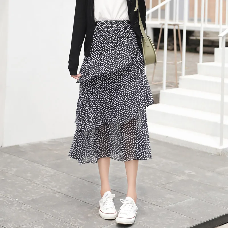 Fdfklak юбка в горошек Женская Новинка Весна Лето Высокая Талия Длинные женские юбки рыбий хвост торт подходит для толстых бедра леди юбка