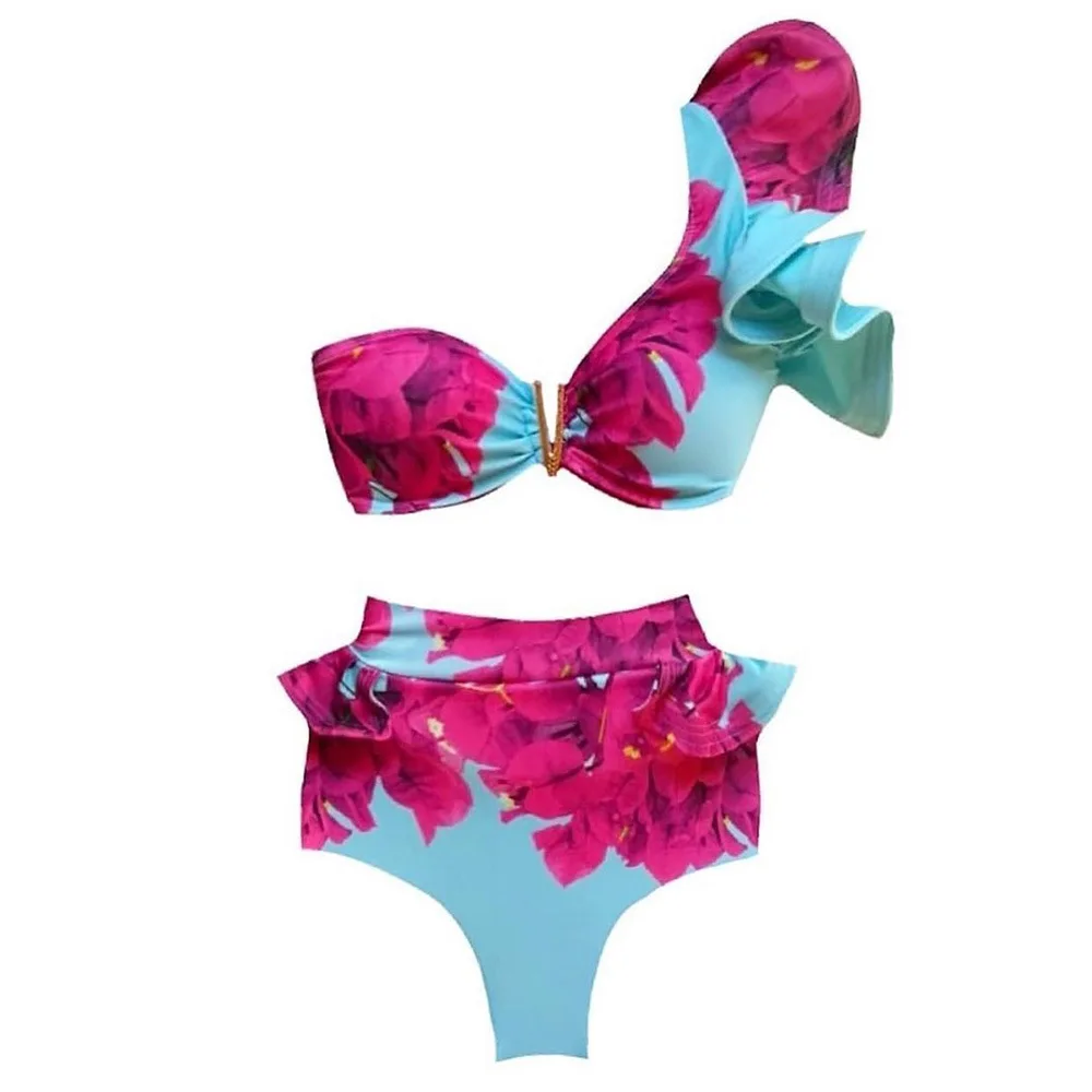 Two-Pieces Women Bikini Set 2022 Push-Up Padded Bra Ruffles High Waist Bandage Swimsuit Girls Swimwear Bathing Suit Beachwear
