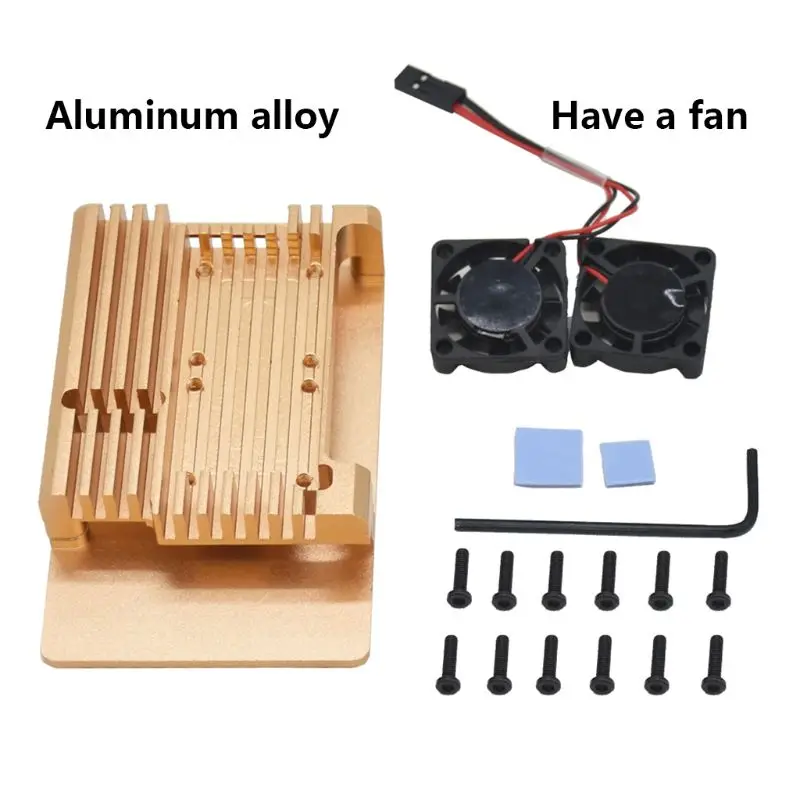 Aluminum Gold Enclosure Case Metal Shell Box Heatsink for Raspberry Pi 4 Model B