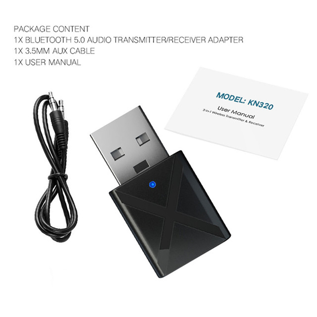 Wireless Adapter USB Bluetooth 5.0 Audio Receiver Transmitter 3.5mm AUX RCA Stereo Music Adapter for Car Headphones TV PC
