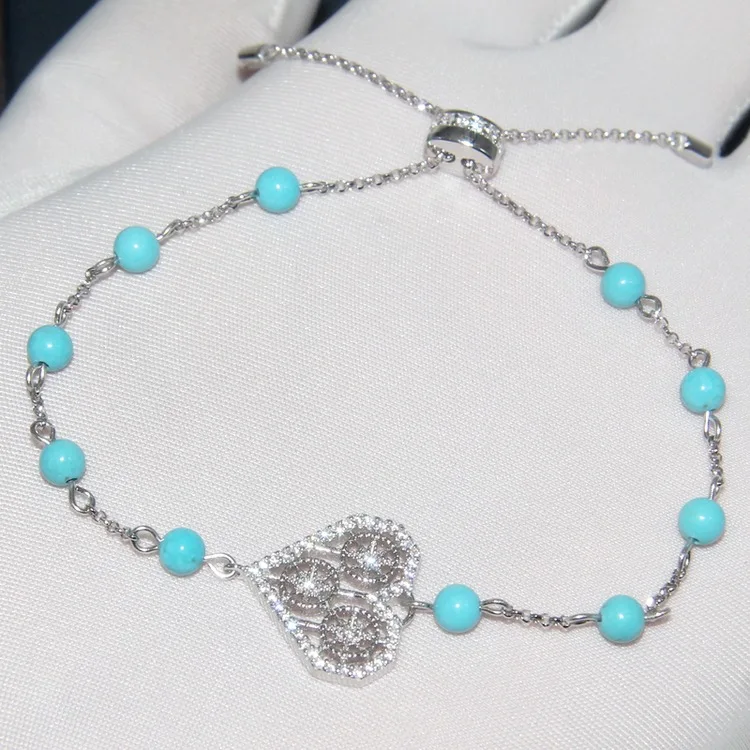 925 пробы серебро натуральная бирюза камень браслет романтические Кристальные вышивка «звёздочки» или «бриллианты», очаровательный браслет для мужчин и женщин, модные ювелирные изделия