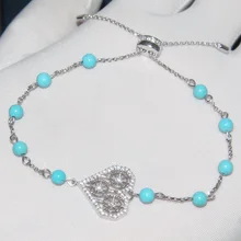 925 пробы серебро натуральная бирюза камень браслет романтические Кристальные вышивка «звёздочки» или «бриллианты», очаровательный браслет для мужчин и женщин, модные ювелирные изделия