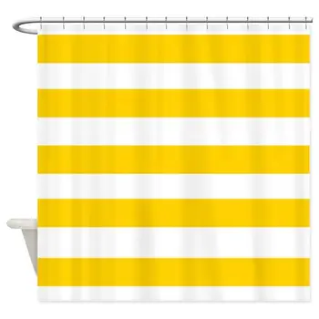 

Yellow and White Stripes Shower Curtain,Waterproof and Polyester Fabric Bath Curtain