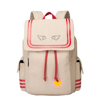 

Anime Card Captor SAKURA Canvas Cartoon wings printing Drawstring High capacity Student Fashion Backpack Laptop Bag Girls Gift