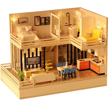 

DIY Dollhouse Assemble 3D Miniaturas Dollhouse Kits Toys Villa with Intelligent Wireless Bluetooth Speaker Controled by Mobile