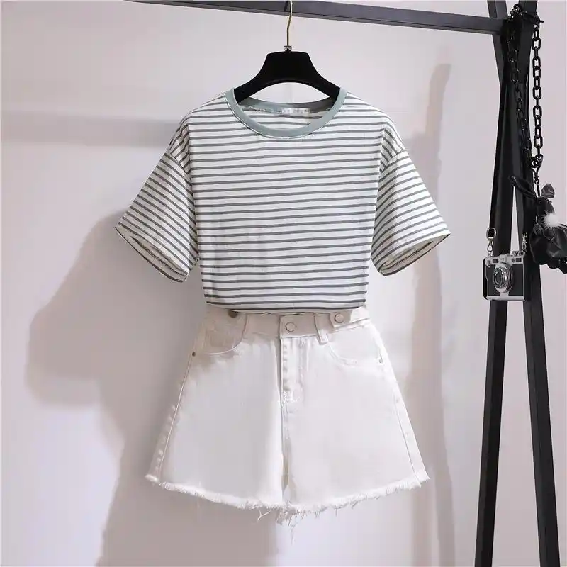 Korean Style Striped Tops And Shorts Set Women 2 Piece Set Clothes Casual High Waist Shorts Cute Student Summer 2 Piece Outfits Women S Sets Aliexpress