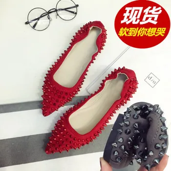 

2019 Rivet Single Shoe Woman Sharp Shallow Mouth Level With Flat Bottom Soft Bottom Women's Shoes Tide