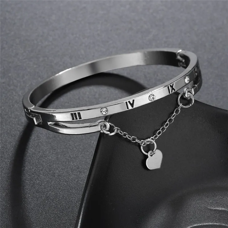 Bangle Bracelet Chain Bracelet LETAPI Rose Gold/Gold/Silver Color Bracelets & Bangles Heart Roman numerals Charm Bracelet for Woman