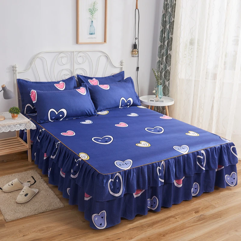 Blue Heart Bed Skirt Or Pillowcase Flower Leaf Rose Printed Fitted Sheet Non-Slip Floral Mattress Cover Full King Home Textile | Дом и сад