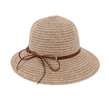 

Cute leather rope buckle with bow bow solid color student sun-hat fisherman hat holiday hundred grass hat