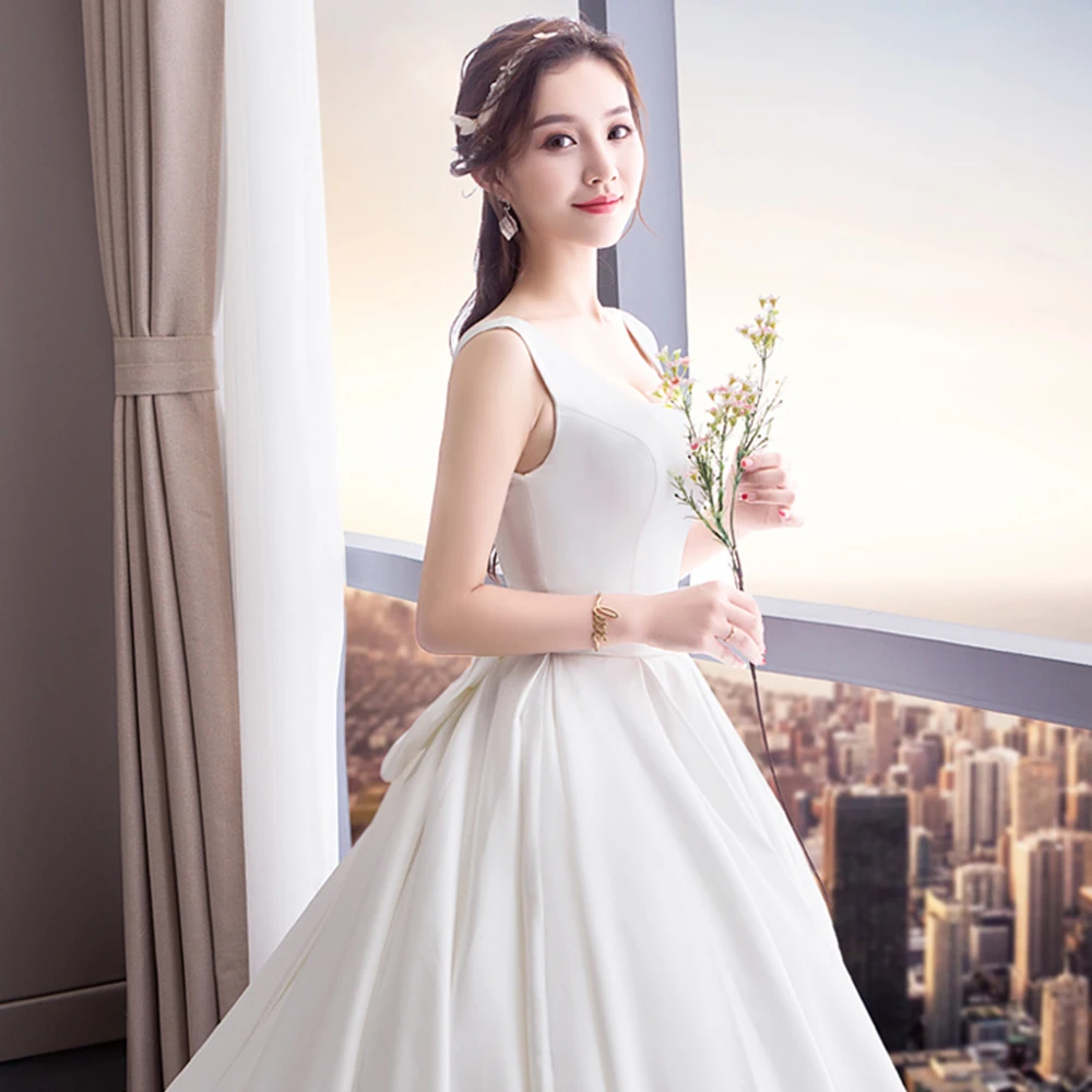 Vestidos De Noiva Princesa, на заказ, на бретельках, со шнуровкой сзади, лучшее французское Атласное Бальное Платье, Свадебные Платья, большие размеры