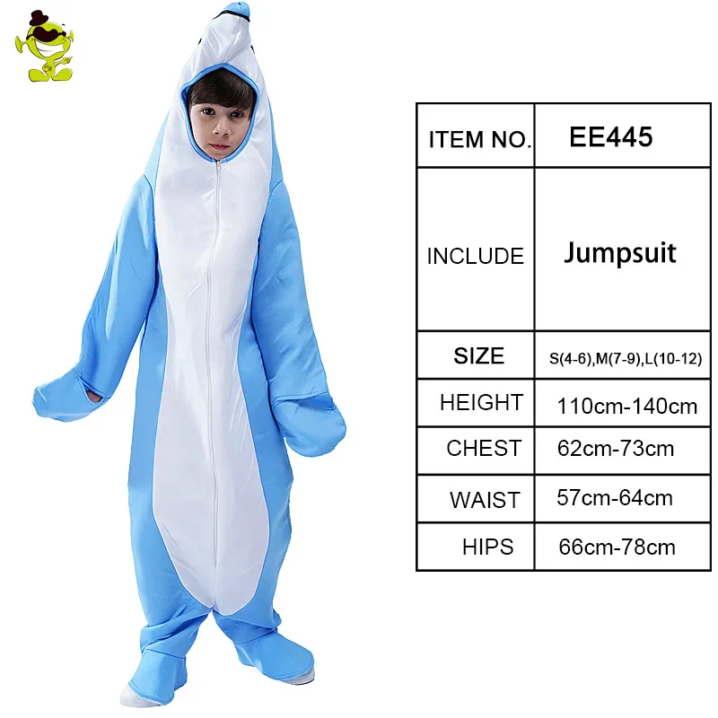 Детские костюмы на Хэллоуин, Детский костюм дельфина, косплей, Мультяшные животные, дельфин, Комбинезоны Костюмы - Цвет: EE445