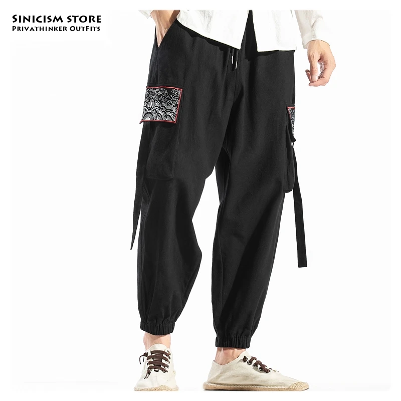 

Sinicism 2019 Store Men Big Pockets Plus Size Harem Pants Mens Embroidery Chinese Style Loose Pants Male Casual Autumn Trousers