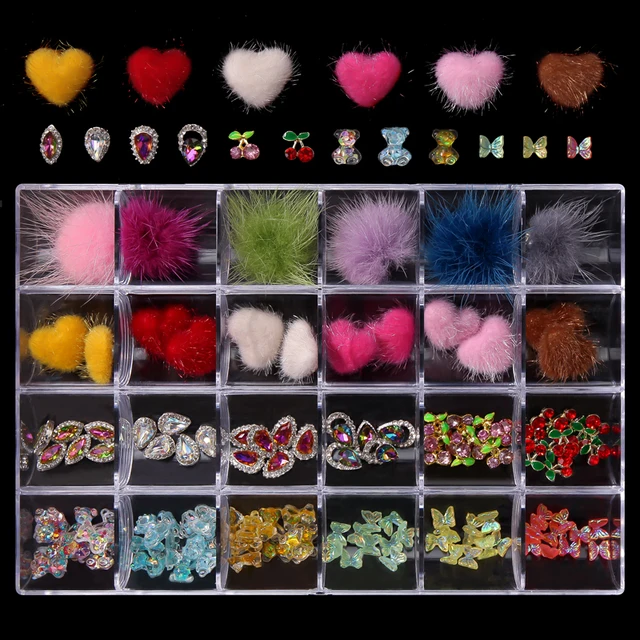 1BOX Jewelry Germ Nail Charms Luxury Kawaii Kit Crystal,Acrylic Flower,Rhinestones,Resin,Butterfly,Bear 3D Nails Decorations @MF set 13-120pcs