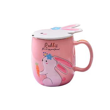 

3D Animal Coffee Mug Creative Ceramic Microwave Cartoon Pink Couple Milk Golden Large Cup Tazas De Cafe with Lid Spoon EC50BZ