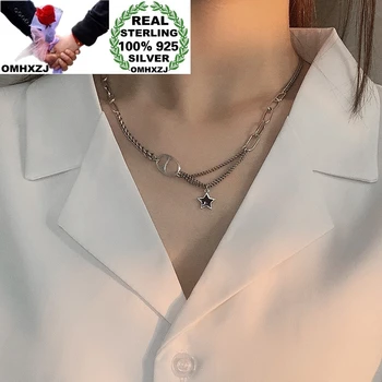 

OMHXZJ Wholesale HA53 European Fashion Woman Girl Birthday Party Gift Geometric Star 100% 925 Sterling Silver Pendant Necklace