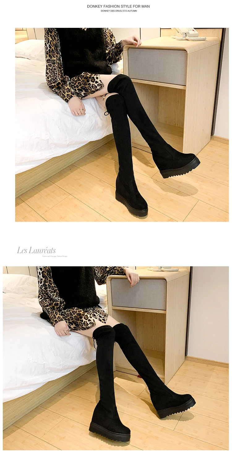 Nice Wedge Platform Over The Knee Boots Women Slim Thigh High Boots Women Winter Long Booties Ladies Black