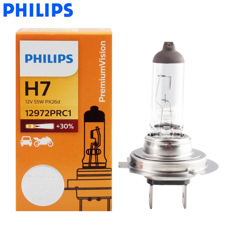 Philips оригинальные H7 12V 55W PX26d Премиум видения стандартные Автомобильные фары галогеновые лампочки лампы ECE утвержден 12972PR C1, 1X