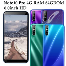Note10 Pro Handy Android 2sim MTK 4G RAM 64G ROM Quad Core Gesicht Entsperrt smartphones 13MP HD Kamera 6,0 zoll Großen Bildschirm
