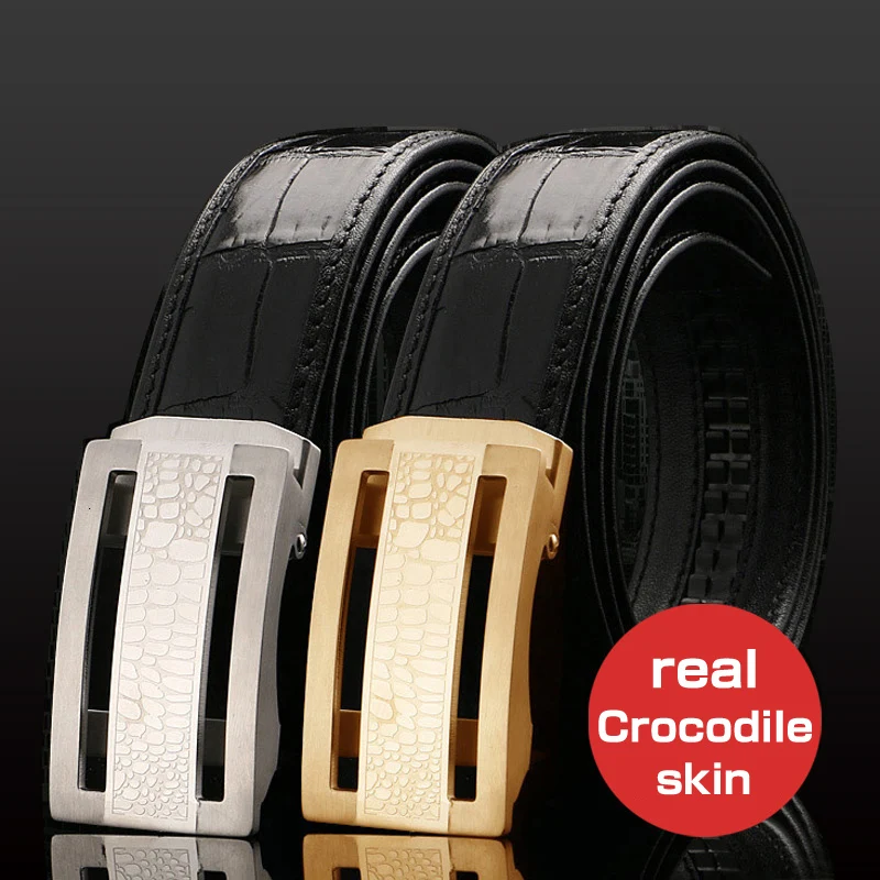 

2020 luxury High grade alligator leather belt for fashionable men's stainless steel and buckle leather and gold free shipping