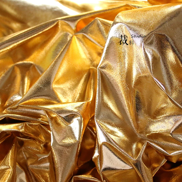 Tela con revestimiento de espejo dorado, 145cm de ancho, TPU, cuero  Artificial, creativo, dorado brillante, tela metálica suave de diseñador,  CG072 - AliExpress