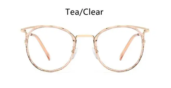 tea Clear Новинка, Модные прозрачные серые круглые очки, милые металлические оправы кошачий глаз, простые очки, оправы для очков по рецепту для чтения - Цвет оправы: tea Clear