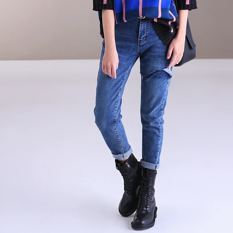 MICOCO N7127 корейские тонкие флисовые теплые джинсы - Цвет: Blue (fleece)