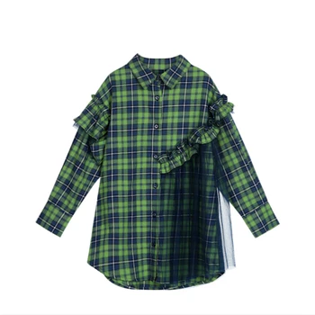 

Desigual 100% Cotton Dress Kids Clothes Vestidos Girls Dress Shirts Flannel Plaid Green T Shirt Youth Dresses For Girls Robe