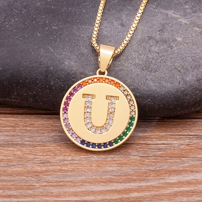 Arrival Luxury A-Z Initial 26 Letters Pendant Charm Chain Necklaces Top Quality Zircon Rainbow Party Wedding Jewelry Gifts