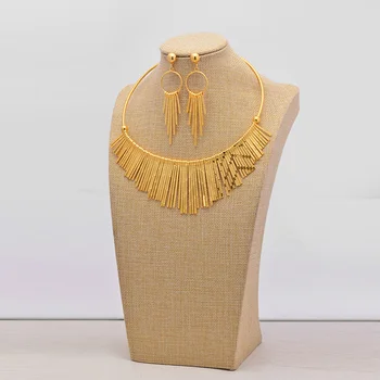 

African Dubai Gold Jewelry Sets For Women Bride Nigerian Necklace Hoop Earrings Italian Bridal Jewelry Sets Wedding Accessories