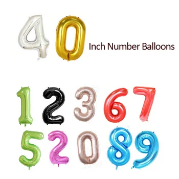 

All color 40inch Number Foil Balloons Wedding Decorations Birthday Party Digit Inflatable Helium Balloons Baby Shower Supplies