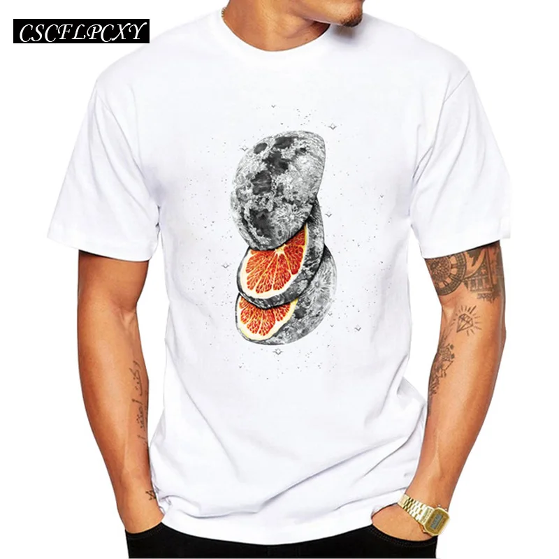New Arrivals 2019 Fashion Lunar Fruit Design Men T Shirt Orange Printed t-shirt Short Sleeve Casual Tops Summer Tee | Мужская одежда