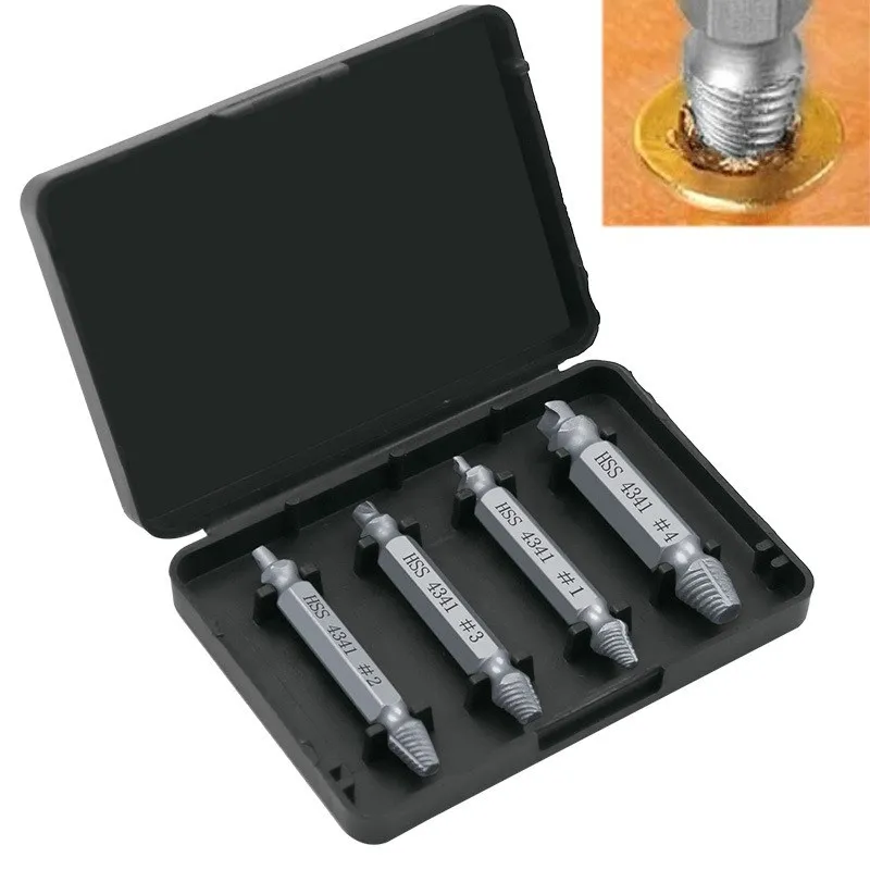 4 adet vida Extractor S2 4341 çift kafa elektrikli tornavida Bit malzeme hasarlı vida Extractor