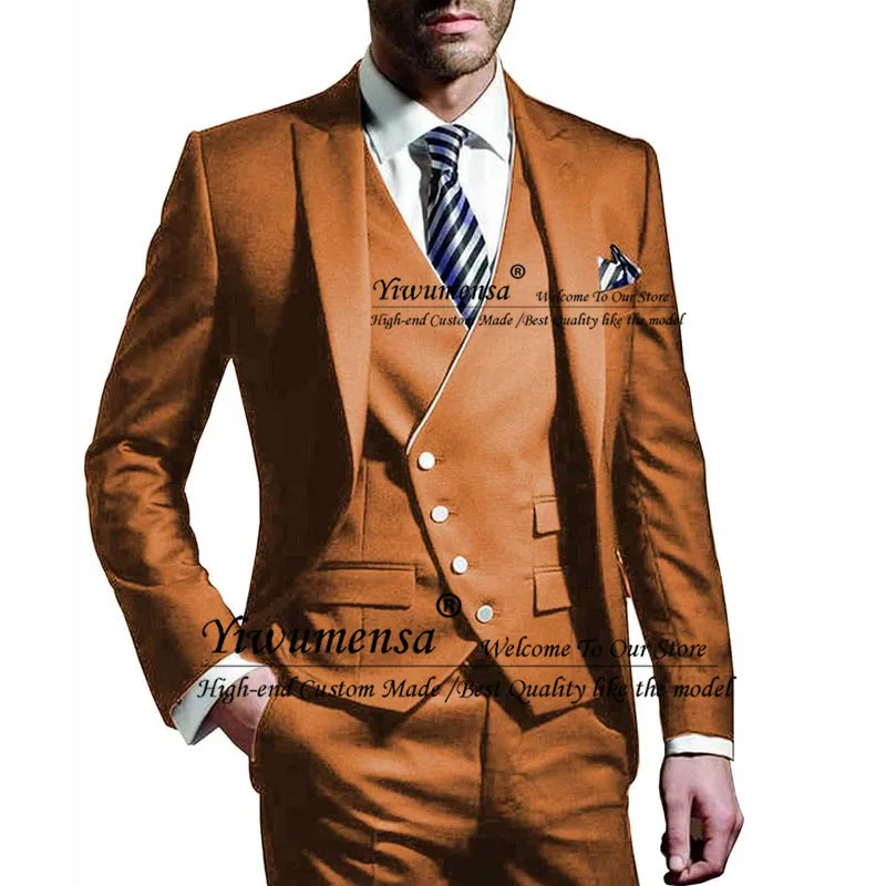 Оранжевый Navy Slim Fit 3 Pieces Wedding Blazer Suits For Man Custom Made Jacket With Pant White Smoking Formal Mens Suit Traje Hombre - Цвет: Оранжевый