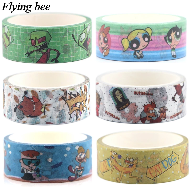 

Flyingbee 6pcs/set Cartoon Anime Invader ZIM Adhesive Tape Futurama Catdog Paper Washi Tape Angry beaver tapes set gifts X0643