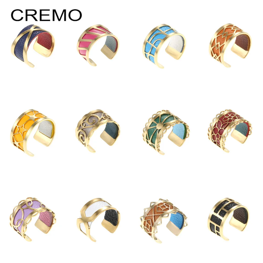 

Cremo Colorful Sainless Steel Ring Bijoux Interchangeable Leather Adjustable Ring Bague Femme Gold Reversible Leather Rings