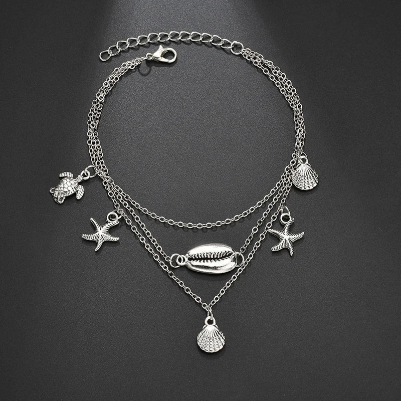 Женский браслет в богемном стиле с волнистыми ракушками, серебряный браслет для женщин, Модный очаровательный браслет на лодыжке, цепочка для женщин, Enkelbandje