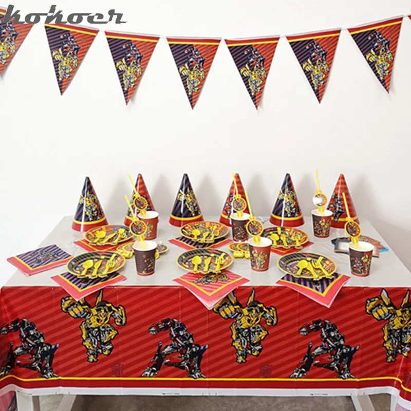 Juego de vajilla desechable de transformación para niños, suministros de decoración de fiesta, Bumblebee, Optimus Prime