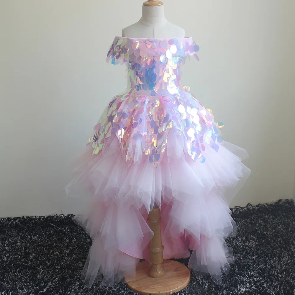 

2-13 year Kids Girls Wedding Flower Girl Dress One shoulder elegant Princess Party Pageant Formal Dress Tulle Lace Dress HW2446