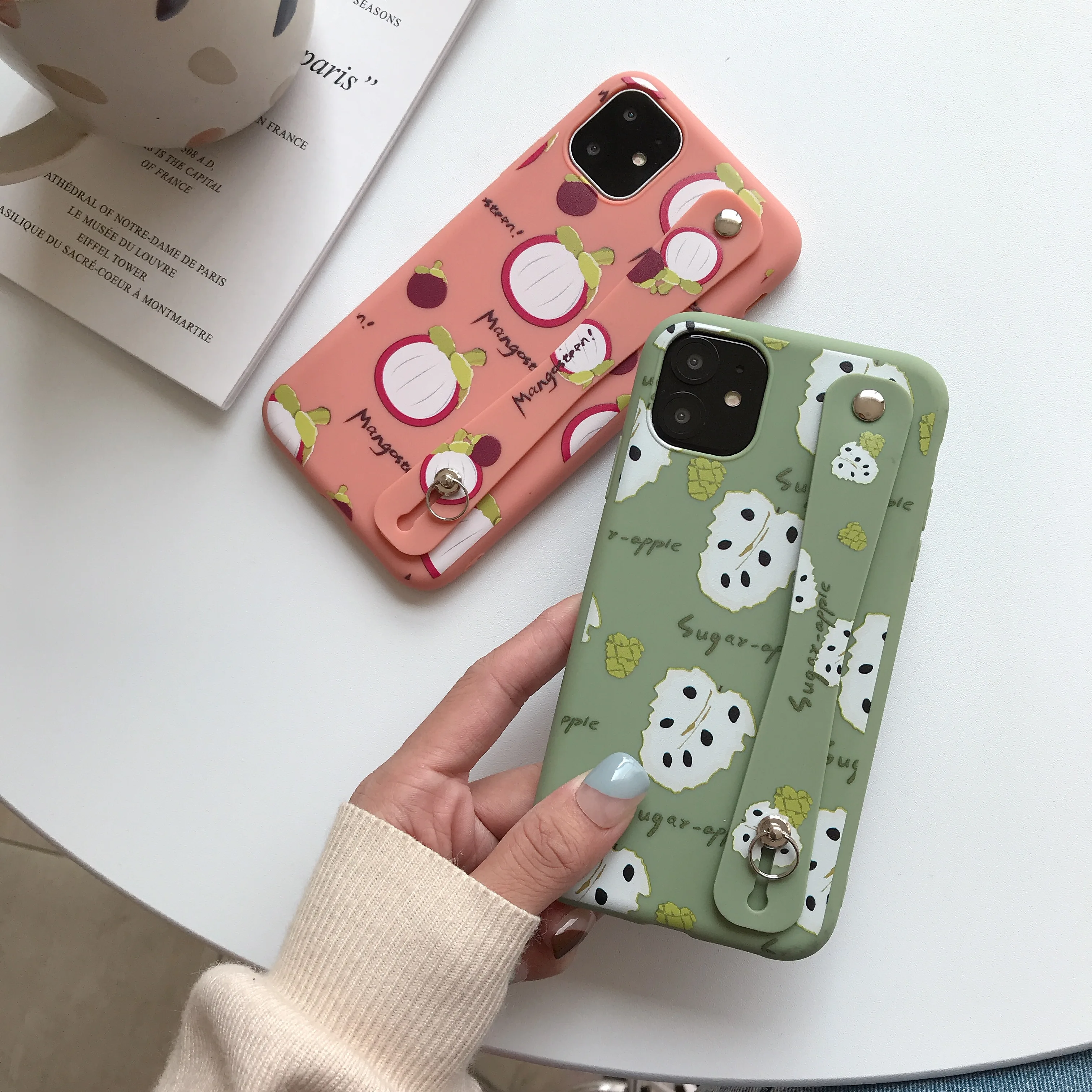 Suitable for IPhone11 XS MAX XR X 8 7plus 6s Soft Protective Sleeve Bracket Wristband Stylish Cute Mangosteen Phone Case |